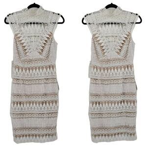 Ministry of Style Dress Lace Overlay Bridal Shower Illusion Mock Neck White Sz 4
